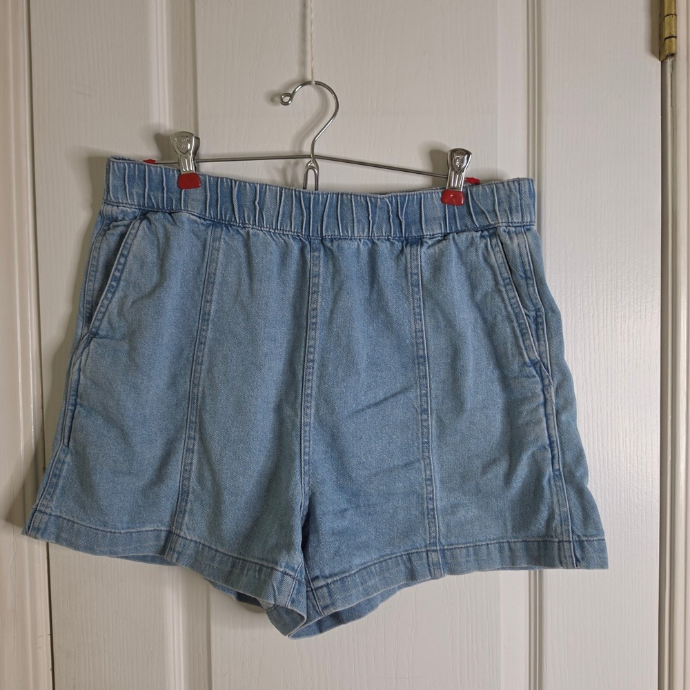Madewell Light Wash Denim Pull On Elastic Waist Seam Shorts